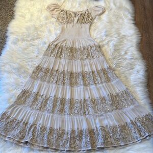 Elegant Cream and Gold Maxi Dress